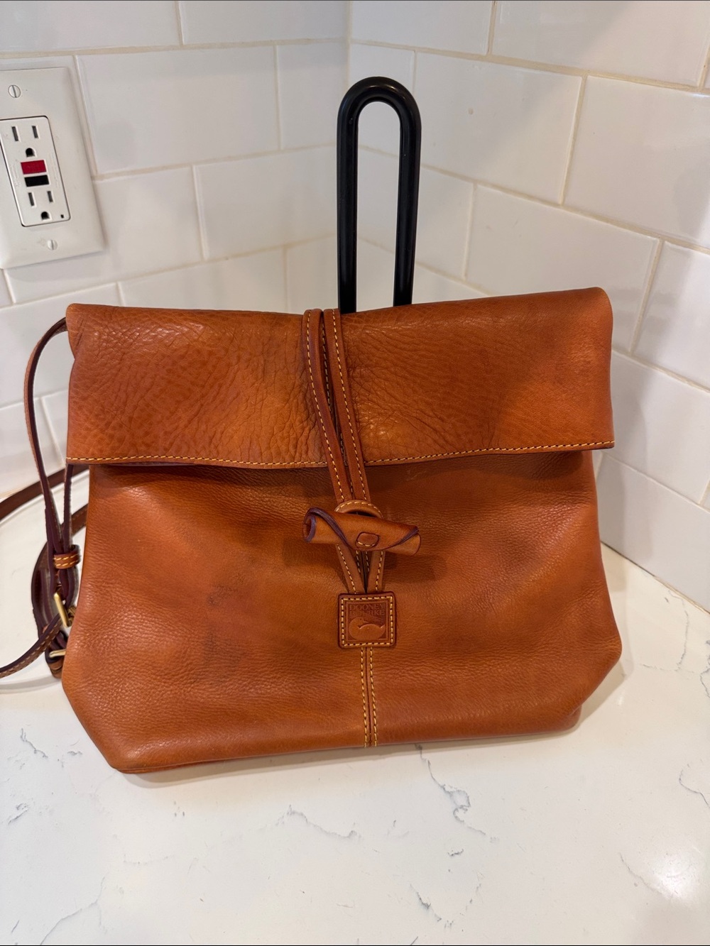 Dooney & Bourke Fold-Over Leather Crossbody in Cognac Brown